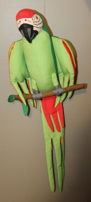 Vintage Macaw Parrot Stuffed Plush Hanging Green Yellow Red