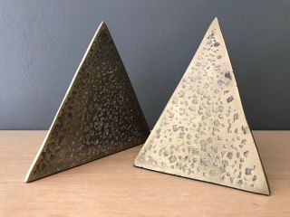 Vintage Brass Bookends Geometric Pyramid Mid Century Ben Seibel Raymor Style