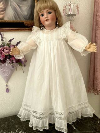 Antique White Cotton Lace Lawn Dress & Slip For Large Jumeau,  Bru Or German Doll