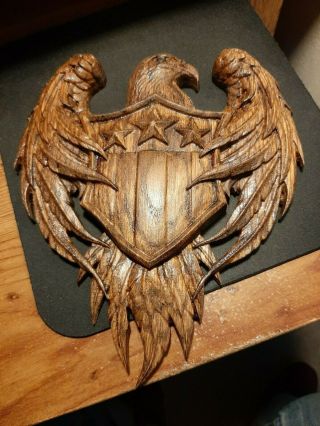 Vintage Wood Carving Plaque American Eagle/flag Hand Carved July 4th Decor