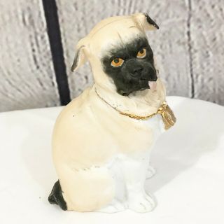 Old Vintage Porcelain Pug Bulldog Dog Figurine Figure Tongue Out