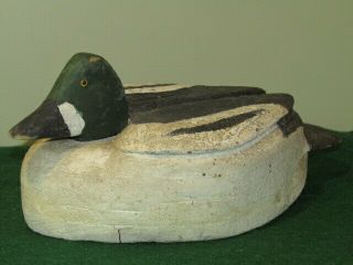 Antique Hand Carved Wooden Duck Decoy Unusual Fat Body Glass Eyes