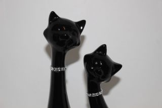 VINTAGE PAIR MID - CENTURY LONG NECK SIAMESE CAT FIGURINES - BLACK 2