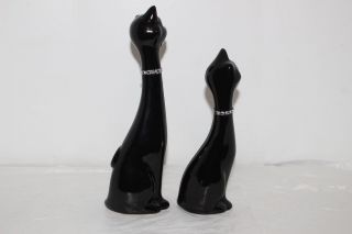 VINTAGE PAIR MID - CENTURY LONG NECK SIAMESE CAT FIGURINES - BLACK 3