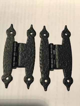 Vintage Hammered Black Colonial H Style Hinges For 3/8 " Offset Cabinet Doors