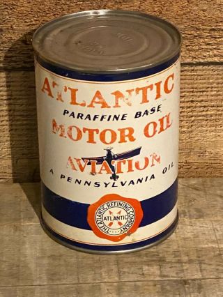 Atlantic Aviation Motor Oil Can 1qt Very Rare Collectible Vintage Oil Can