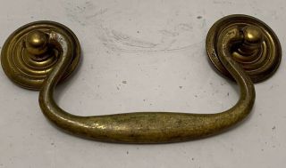 Drawer Pull Solid Brass Swan Neck Bail Pull 4.  25 " Vintage 3 " Oc