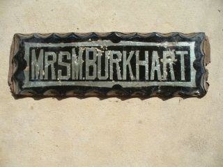 Early 20th C.  Antique Reverse Painted Glass House Name Sign " Mrs M Burkhart "