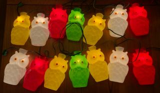 Vtg Blow Mold Owl Set Of 2 String Lights Rv Camper 14 Lights Noma? Minty