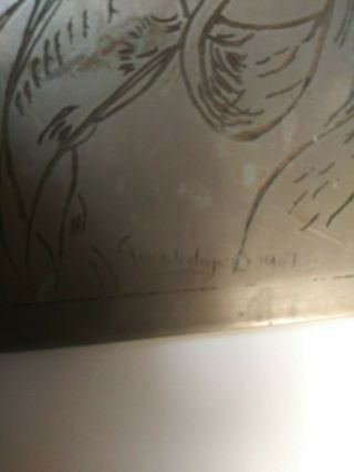 Brass engraved plaque SIGNED by artist (Guadalupe) and Dated 1981 2