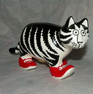 Vintage Kliban Sigma Cat Bank Black White Red With Stopper Nc