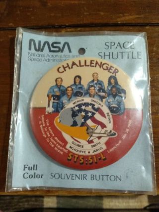 Nasa Challenger Space Shuttle Sts: 51 - L Full Color Pinback Large