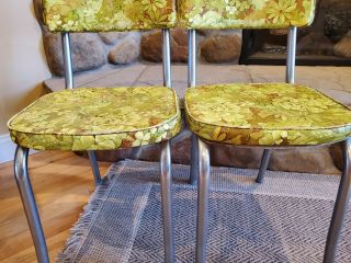 Vintage Set of 2 Utility Wood Spec.  Co.  1960 ' s Kitchen Dining room floral chairs 3