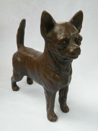 Vintage Bronze Small Chihuahua Dog Figurine Paperweight 4 " Tall