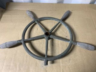 Vintage Bronze Ship’s Steering Wheel,  22”,  One Inch Shaft Hole