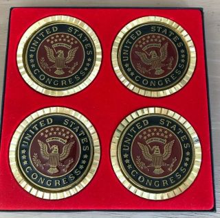 Vintage United States Congress House Seal Heavy Brass Color - Filled Coasters