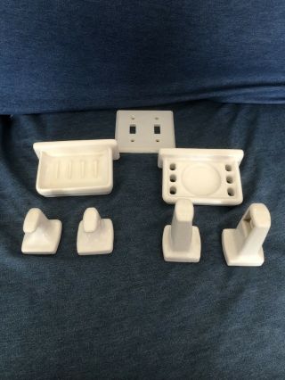 Vintage Porcelain Ceramic White Bathroom Fixtures Holders And Light Switch Plate