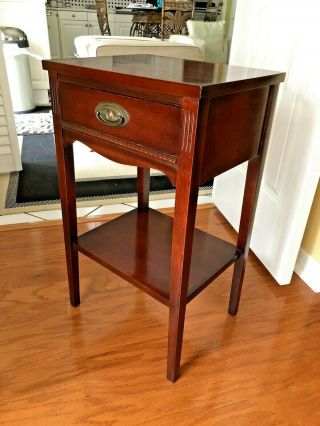 Vintage Mcm Traditonal Solid Wood Side Table With Drawer Two Tier,  27 X 16 X 13
