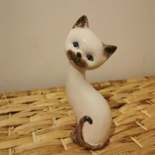 Vintage Porcelain Siamese Cat Figurine Sitting Hand Painted