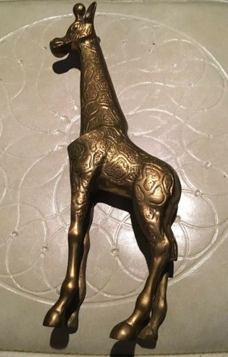 Vtg Brass Giraffe Statue Figurine Engraved Safari Decor 11.  5 Tall Mcm Detailed