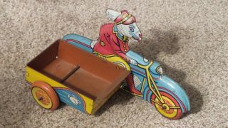 Vintage Wyandotte Toys Metal Easter Bunny Motorcycle With Sidecar Made In U.  S.  A.