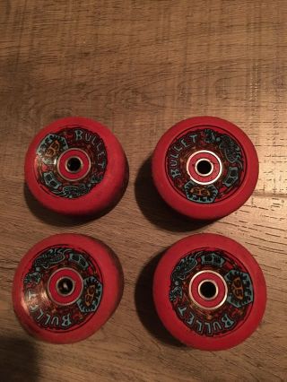 Vintage Santa Cruz Bullet 66mm 95a Wheels Red Bearings.