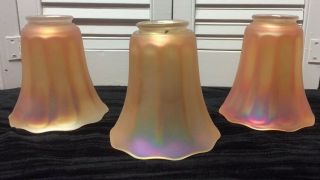 Vintage Nuart Marigold Carnival Glass Light Shade Set Of 3