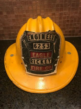 Vintage Yellow Fire Helmet Hard Boiled Hat Fiberglass E.  D.  Bullard