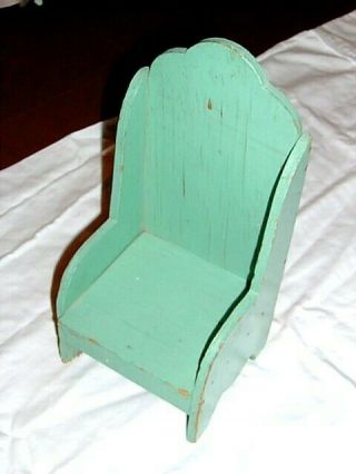 Green Primative Wood Decorator Chair 9 1/2 " Tall 4 " X 4 " Base