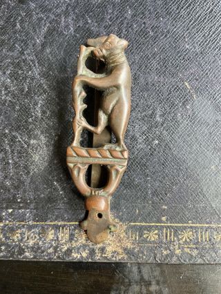 Antique/vintage Brass Bear Door Knocker,  Bear And Staff,  Warwickshire.  Very Old