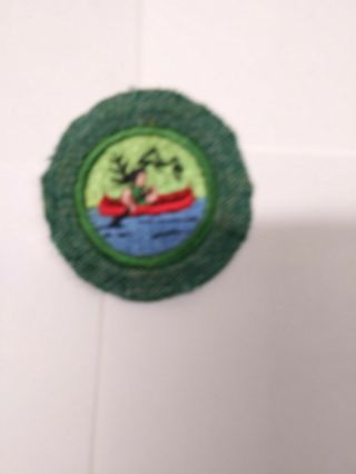 Girl Scout,  Bmg Fabric Crimp Style Proficiency Badge,  1948,  Canoeing,  Scarce