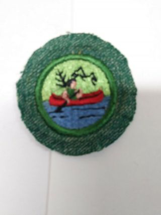 Girl Scout,  BMG Fabric Crimp Style Proficiency Badge,  1948,  CANOEING,  SCARCE 2