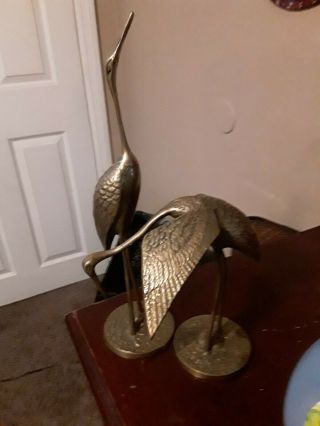 Vintage Solid Brass Cranes/herons Figurines - Pair Flamingos