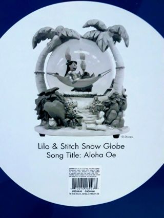 Rare Disney Lilo And Stitch Snow Globe Musical " Aloha Oe "