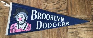 Brooklyn Dodgers Vintage Pennant With Emmitt Kelly Clown Full Size Old