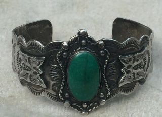 Vintage Old Pawn Navajo Turquoise Sterling Silver Cuff Bracelet 32.  5 Grams