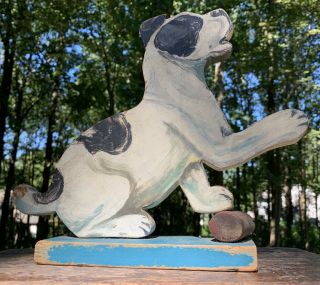 Vtg Hand Carved & Painted Folk Art Wood Fox Terrier Begging Dog Figurine Best