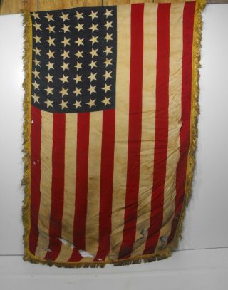 Vintage 48 Star American Flag Gold Fringe Wwii Era Usa 36 " X 24 " Hung In Tavern