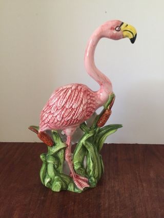 Vintage Pink Flamingo Ceramic Figurine Candle Holder