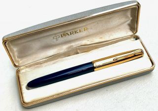 Vintage Parker 51 Custom Aerometric Blue Fountain Pen W/case,  Arg.  (ar3072)
