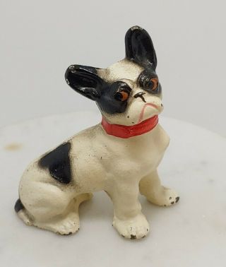 Vintage Cast Iron Seated Boston Terrier W/red Collar Dog Paperweight/figurine