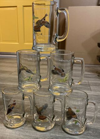 Set Of 6 Vintage Ned Smith Bird Beer Mugs With Gold Trim