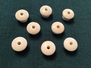 Eight Matched White Antique Porcelain Knobs - Cabinet Or Drawer