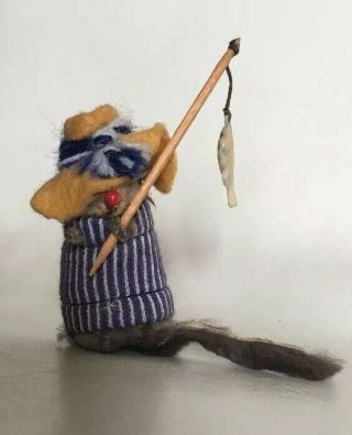 Vtg Fur Toys Fisherman Mouse W Germany Fishing Pole Fish Hat Rare Mice