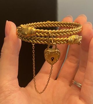 Antique Vtg Gold Filled Or Plated Hinged Heart Lock Bracelet