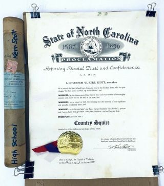 State Of North Carolina Historic Proclamation Country Squire 1952 Governor Scott