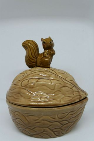 Nut Dish Shaped Walnut With Brown Squirrel On Top