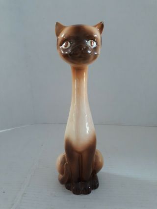 Vintage Ceramic Cat Figurine Made In Japan 12 " Tall Long Neck