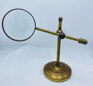 Fabulous Antique Vintage Brass Adjustable Desk Library Magnifying Glass W/stand