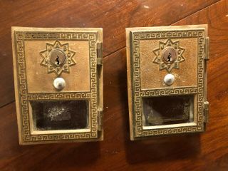 1960 Vintage Embossed Brass Post Office Box Doors W/glass Inset